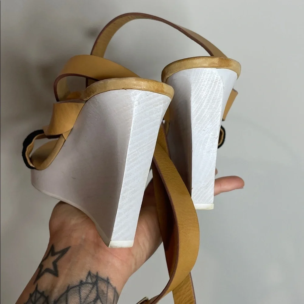 See by Chloé | Leather Cutout Accent Slingback Wedge Sandals Size 9.5